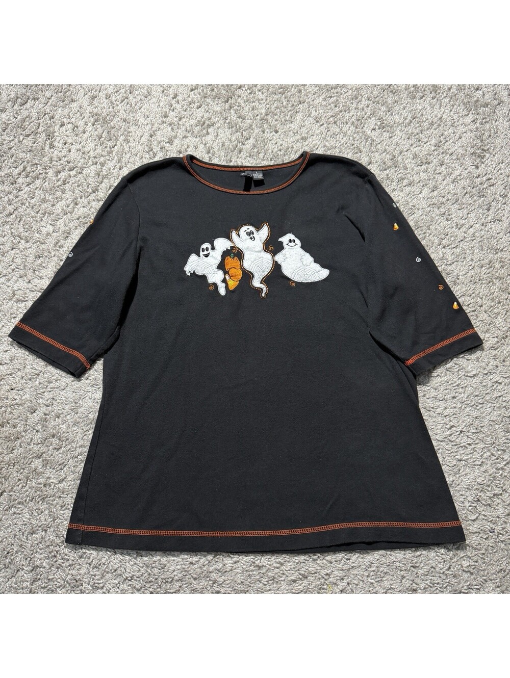 Vintage Dollz Halloween Shirt Black Embroidered Pumpkin Ghost 90s Y2K Size Large